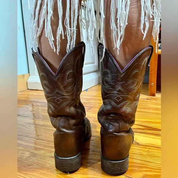 Ariat Hybrid Rancher Square Toe Cowboy Boots Women 10B Western Purple Embroidery - Picture 14 of 16